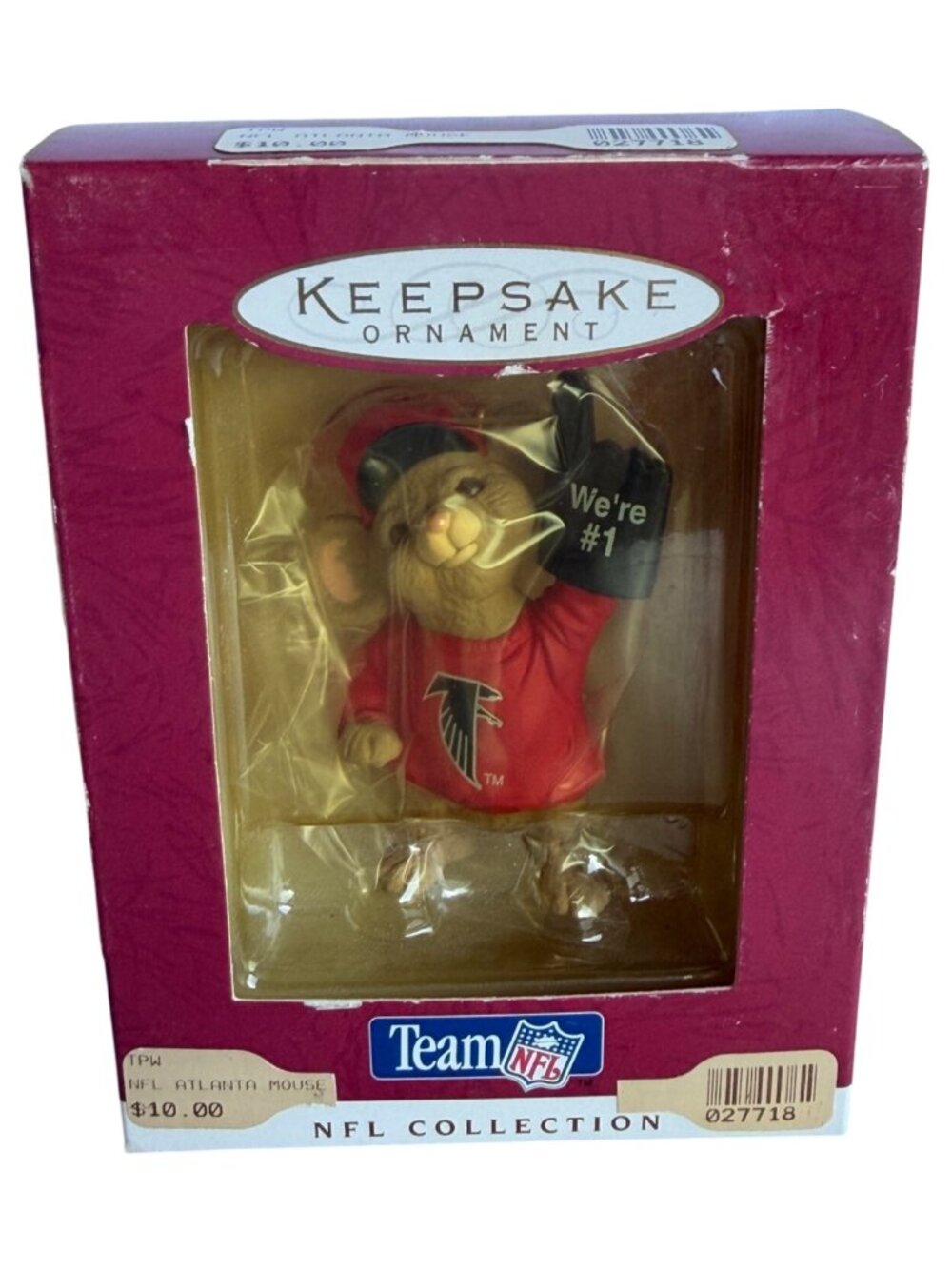 1996 Hallmark Team NFL Atlanta Falcons Mouse "We're #1" Fan Christmas Ornament
